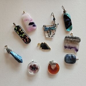 Lot Of 10 Assorted Glass And Stone Pendants